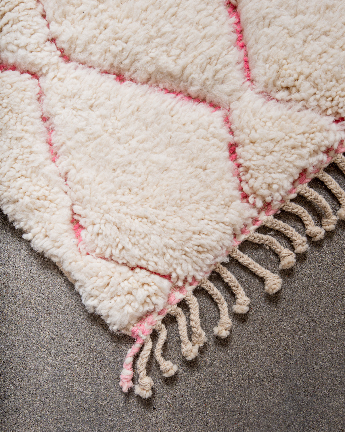 Modern, designer, handcrafted Berber rug from Morocco. Beniourain carpet with beautiful colours and patterns and fluffy wool texture.